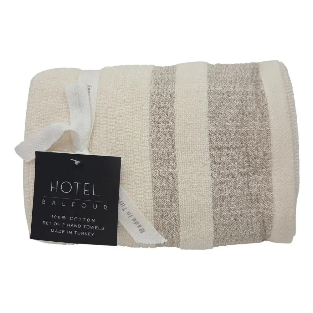Hotel Balfour 4pc Cream And Taupe Turkish Cotton Towel Set 2 Bath 2 Hand